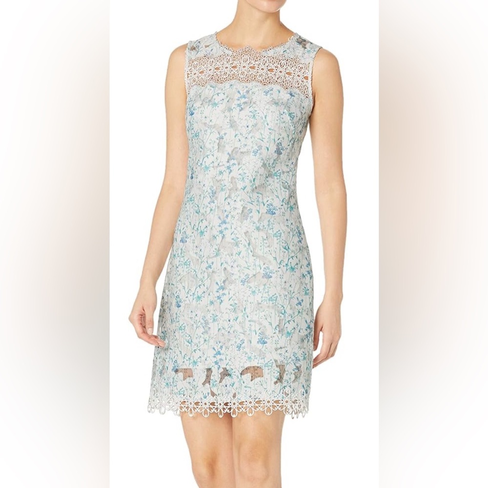 NWOT Elie Tahari Ramira Sheath Dress with Lace and Floral Trim